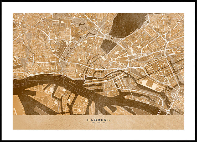 Sepia vintage map of Hamburg downtown Germany Plakat