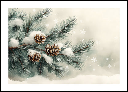 Watercolor Snowy Pine Branch Plakat