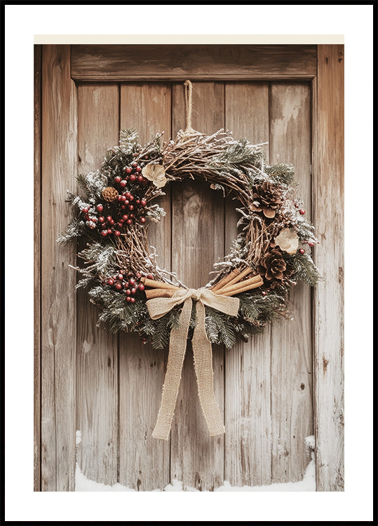 Christmas Wreath on a Wooden Door Plakat