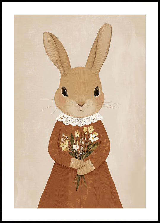 Vintage Bunny with Flowers Plakat