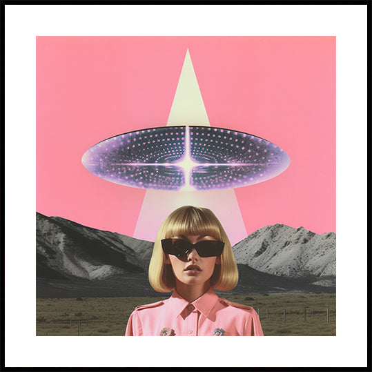 A Woman Standing Beneath a UFO Plakat