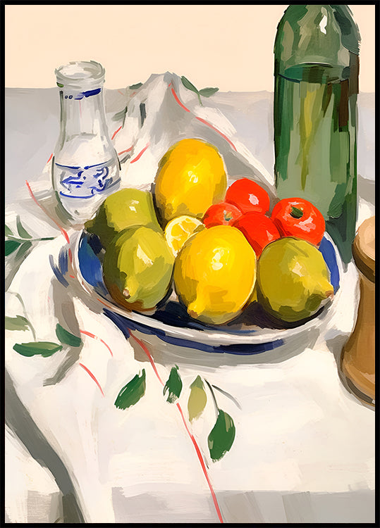 Lemons and Tomatoes, rustic kitchen still life Plakat