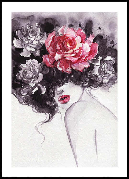 Watercolor Woman with Flowers Plakat