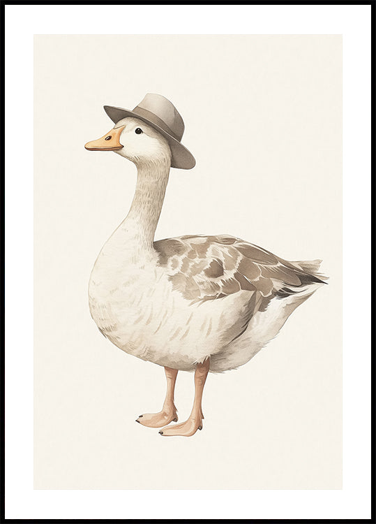 Gentleman Goose, Fedora Hat, Whimsical Bird Plakat