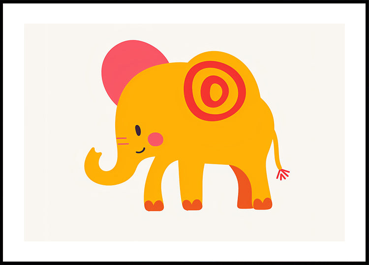 Yellow Elephant  Pink Ears Cheerful Plakat