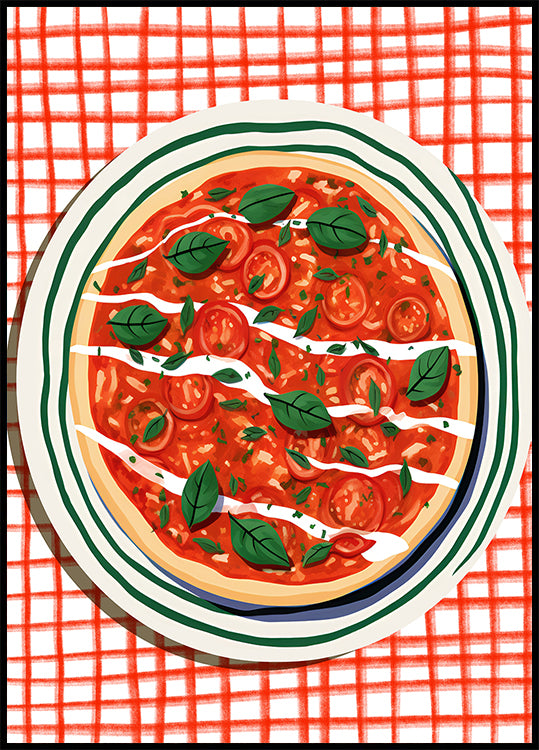 Tomato & Basil Pizza, Italian Food Art Plakat