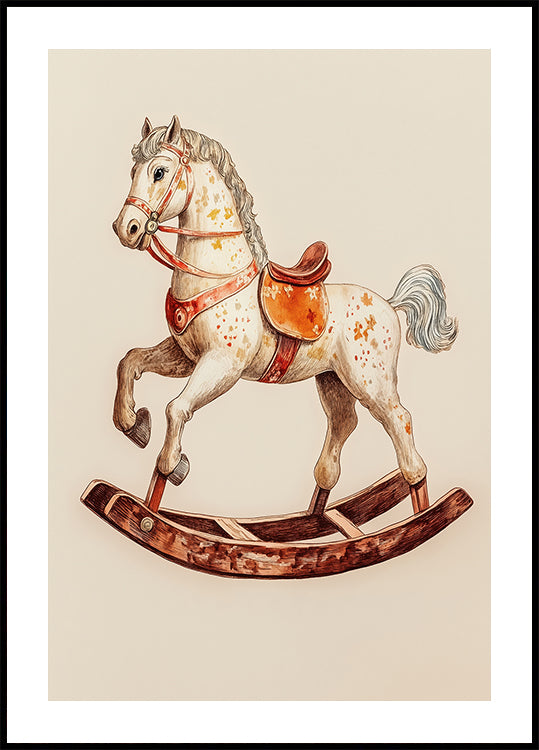 Vintage Rocking Horse, Classic Wooden Toy Plakat