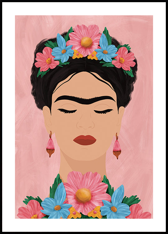 Frida Kahlo floral portrait Plakat