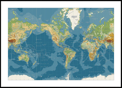 Detailed Physical World Map Plakat