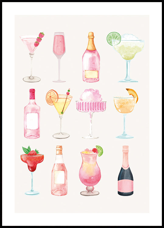 Sparkling Hour, Colorful Champagne and Cocktails Plakat