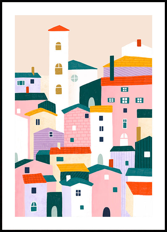 Colorful Village Scene Plakat