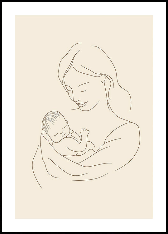 Mother and Baby Line Drawing Plakat