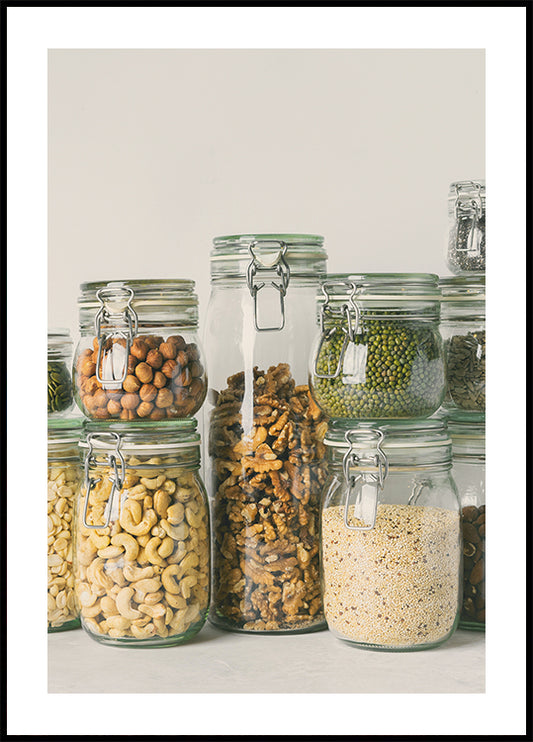 Nut, Seed, and Grain Storage in Glass Jars Plakat