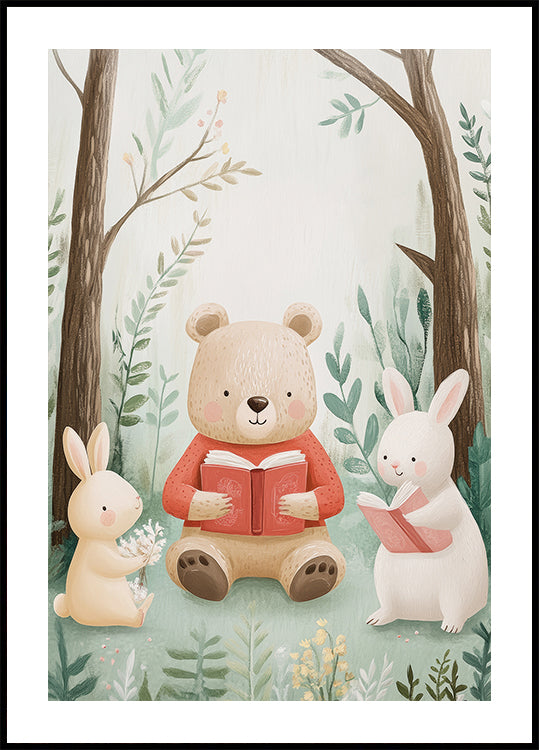 Woodland Animals Reading Together Plakat