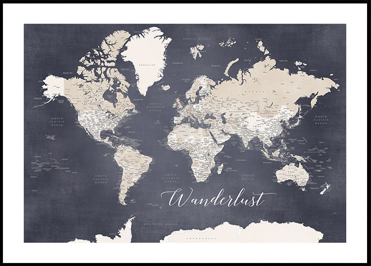 Wanderlust world map Glyn Plakat