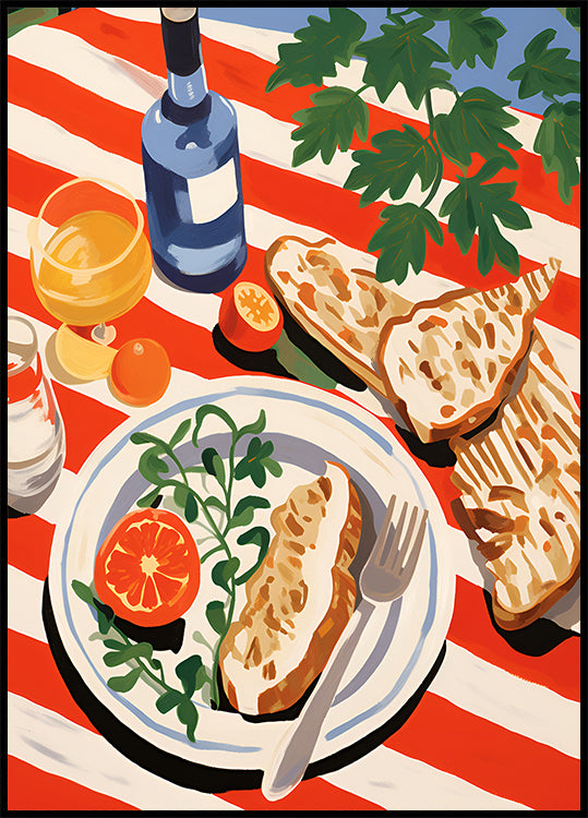 Mediterranean Brunch, Striped Tablecloth Plakat