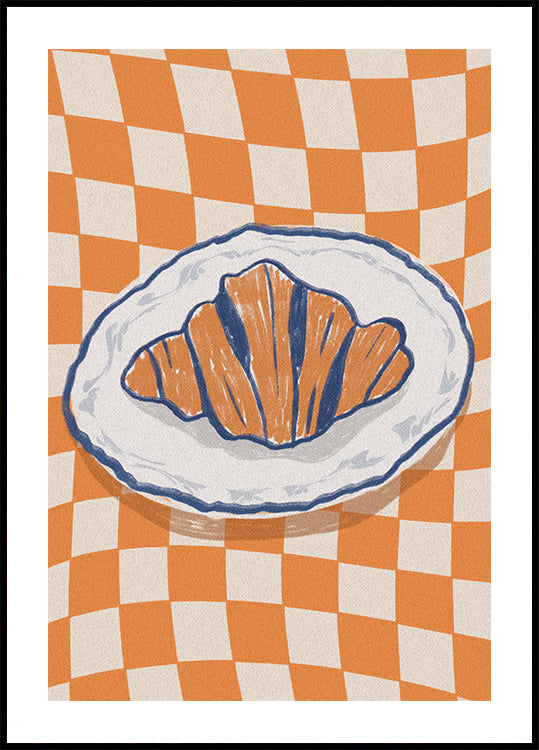 French Morning, Croissant on Retro Plate Plakat