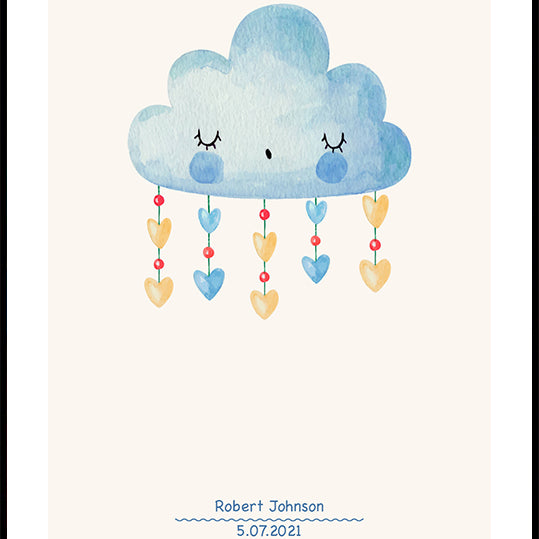 Blue Watercolor Cloud, Personalized Baby Boy Plakat