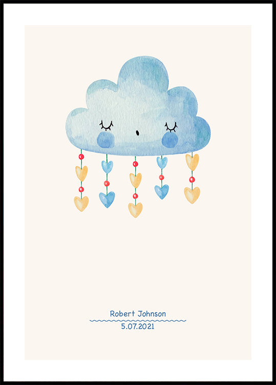 Blue Watercolor Cloud, Personalized Baby Boy Plakat