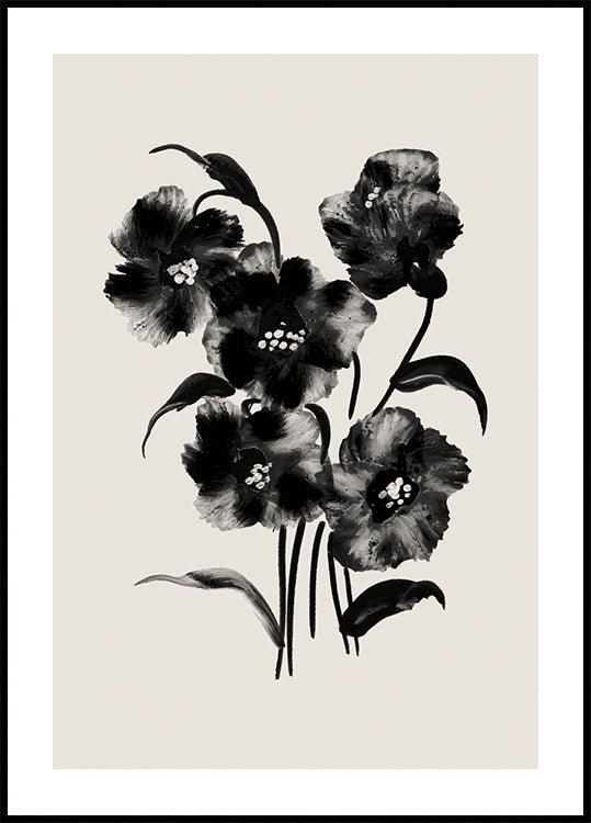 Black Watercolor Floral Plakat