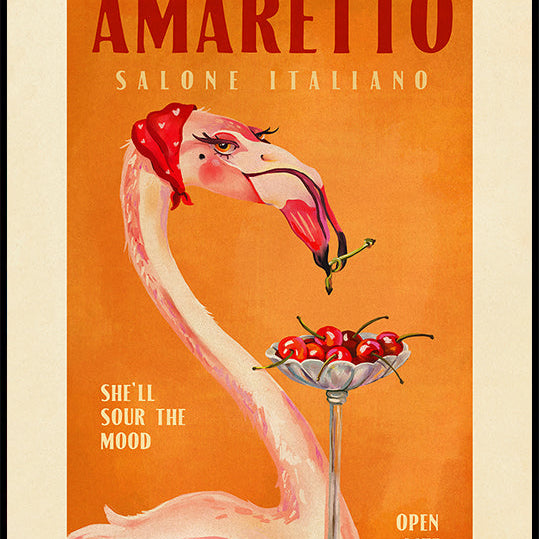 Amaretto Flamingo Art Deco Italian Cafe Travel Art Plakat