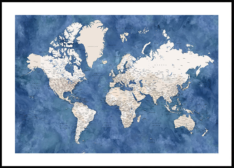 Detailed world map with cities, Sabeen Plakat
