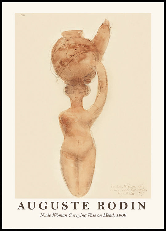 Nude Woman Carrying Vase on Head Plakat