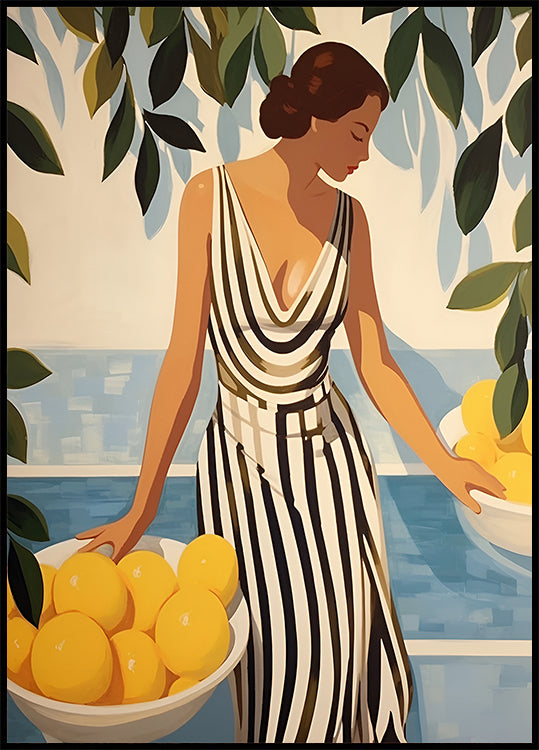 Lemon Lady, Striped Dress, Coastal Glamour Plakat
