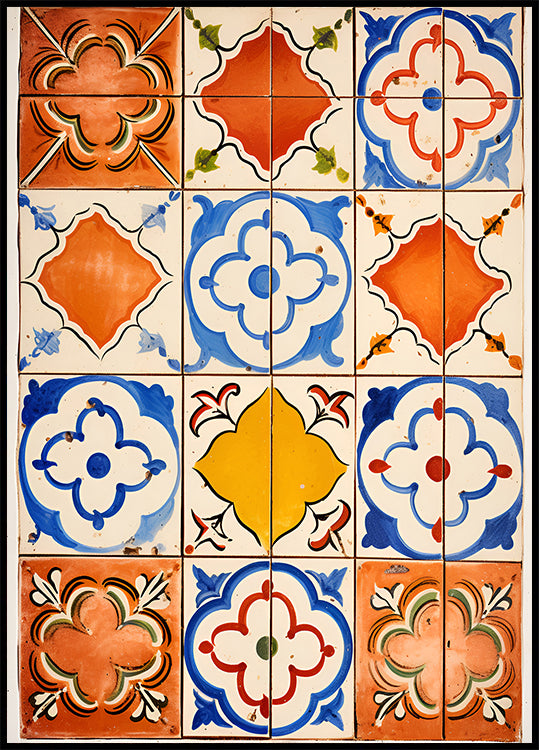 Vintage Mediterranean Tiles, colorful ceramic patter Plakat