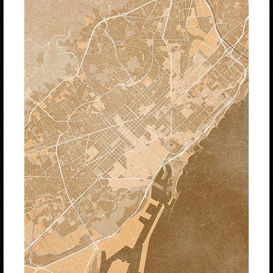Map of Barcelona (Spain) in sepia vintage style Plakat
