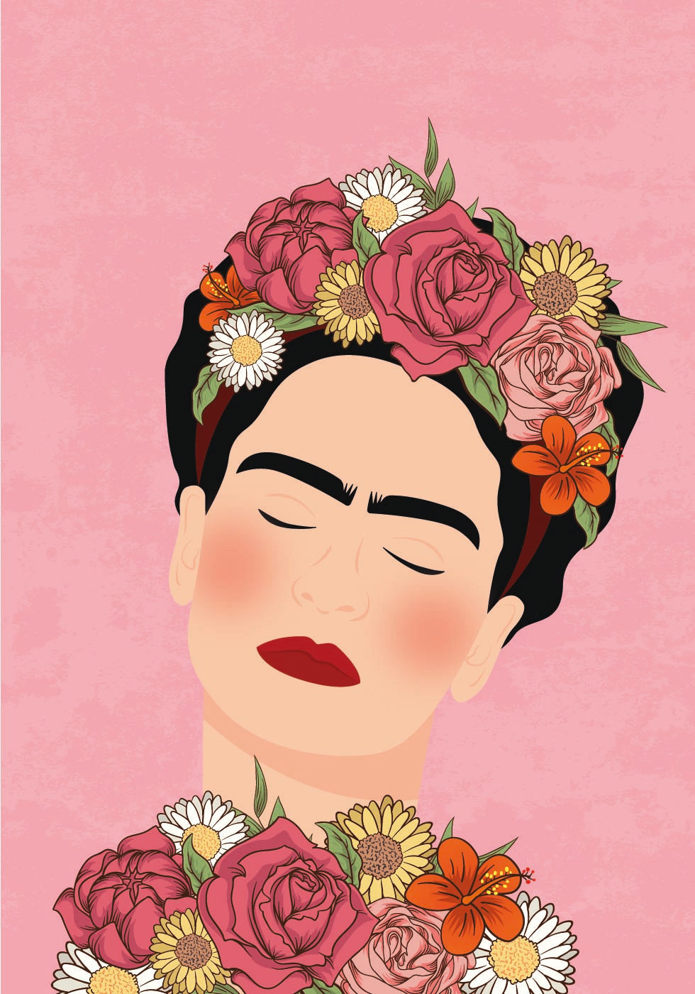 Frida Kahlo Portrait with Floral Crown Plakat