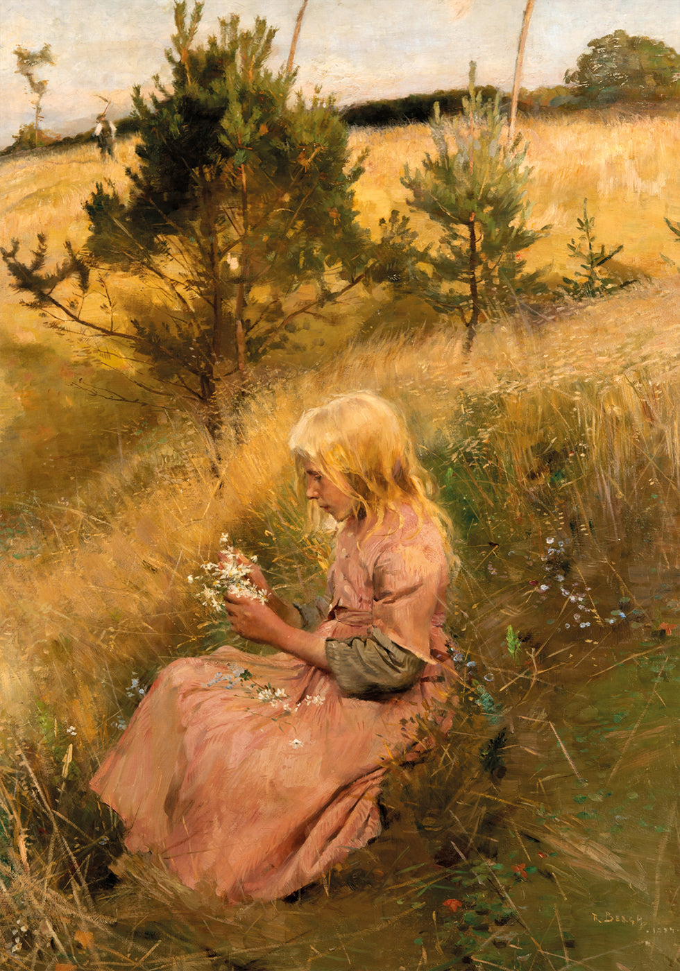 Girl Picking Flowers By Richard Bergh Plakat