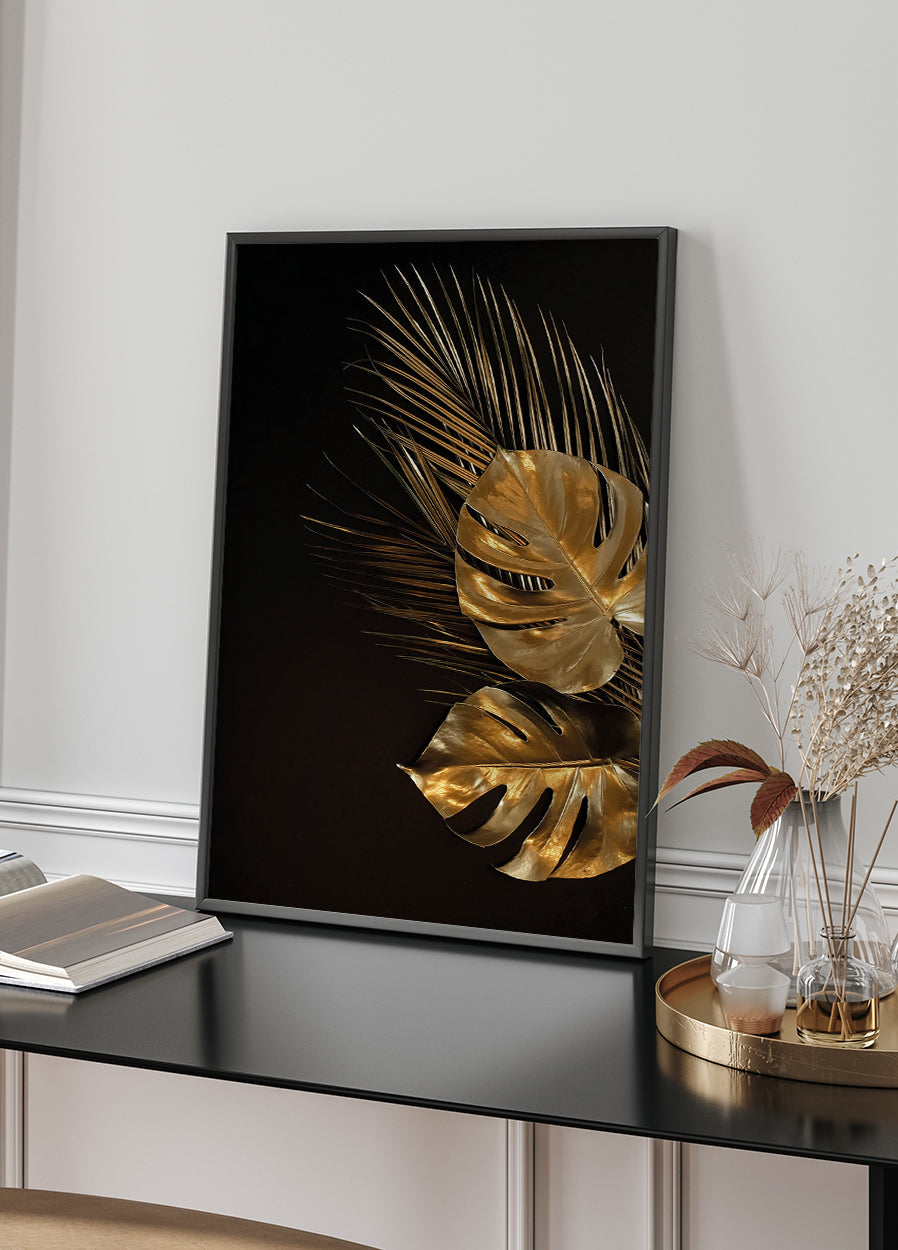 Golden Tropical Leaves Art Plakat