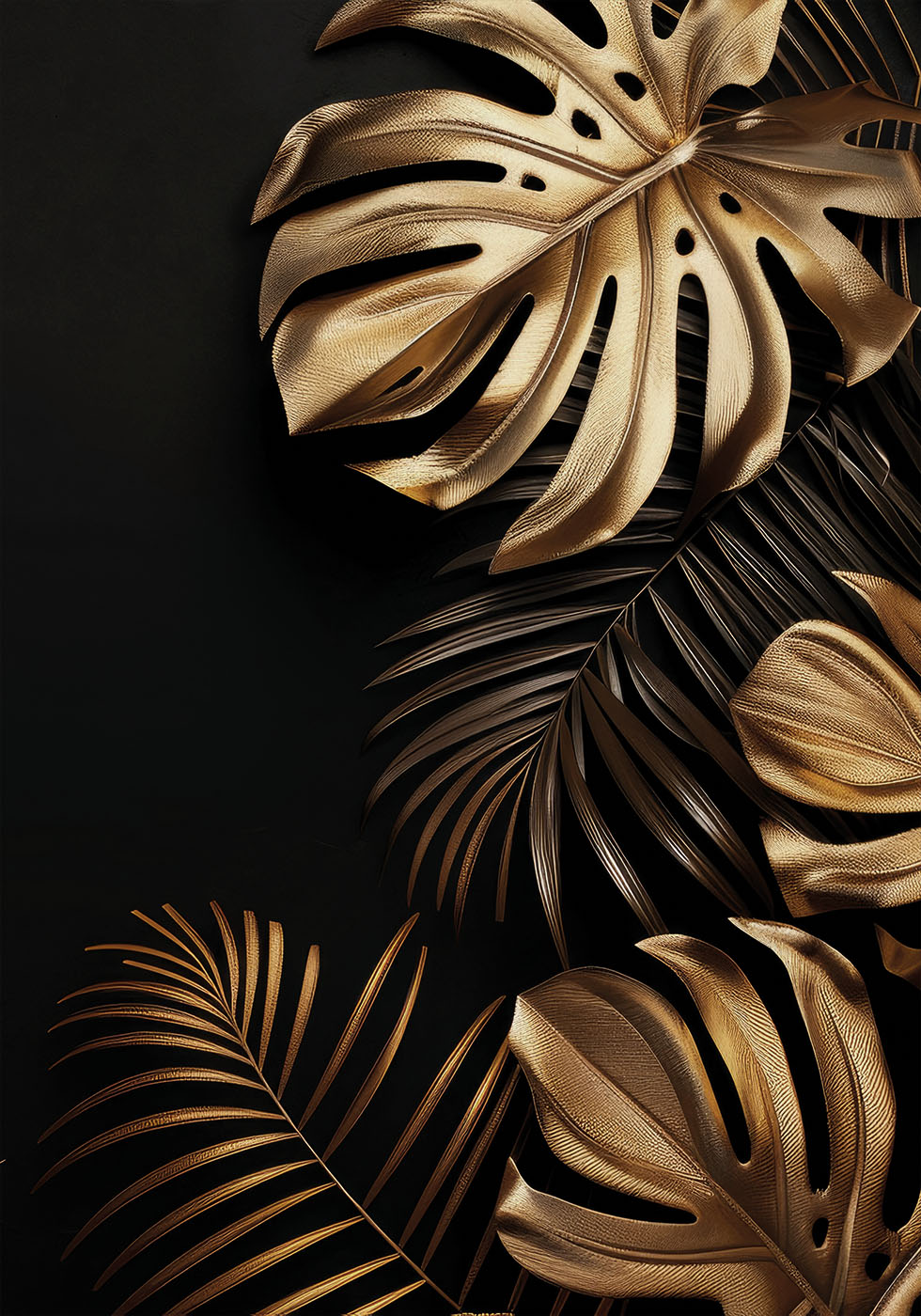 Golden Monstera & Palm Leaf II Plakat