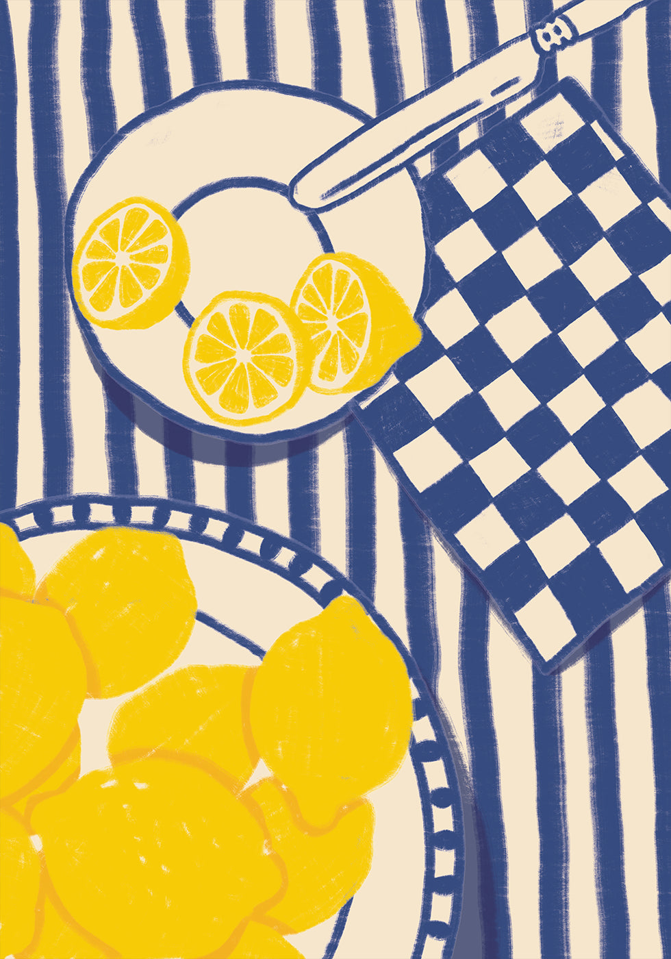 Lemon Sweetness, Playful Mediterranean Kitchen with Blue Stripes Plakat