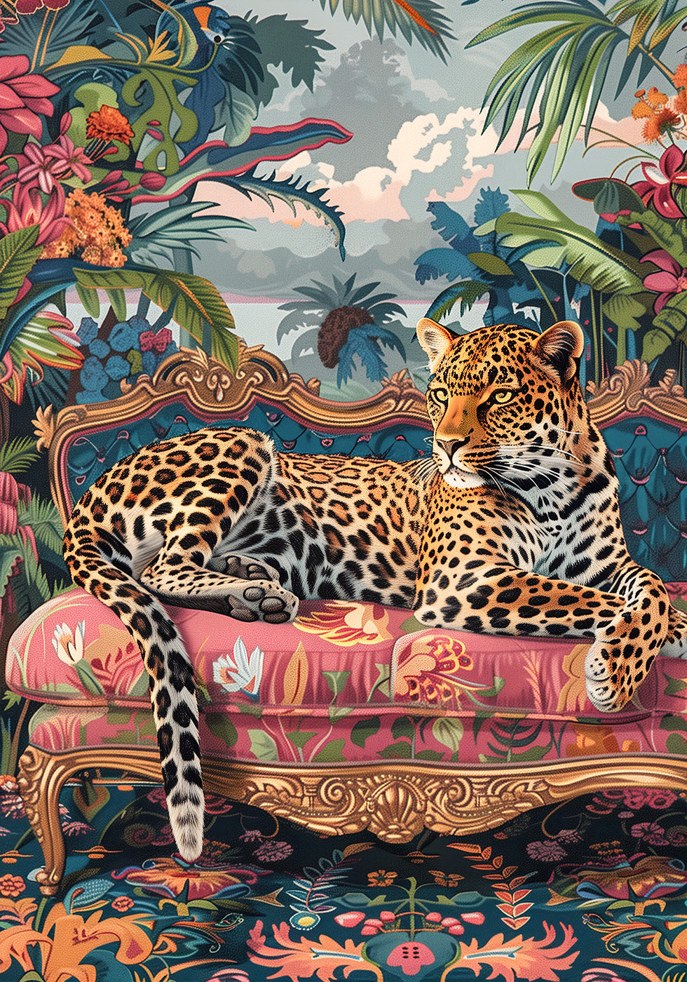 Leopard Lounging on a Luxury Sofa Plakat