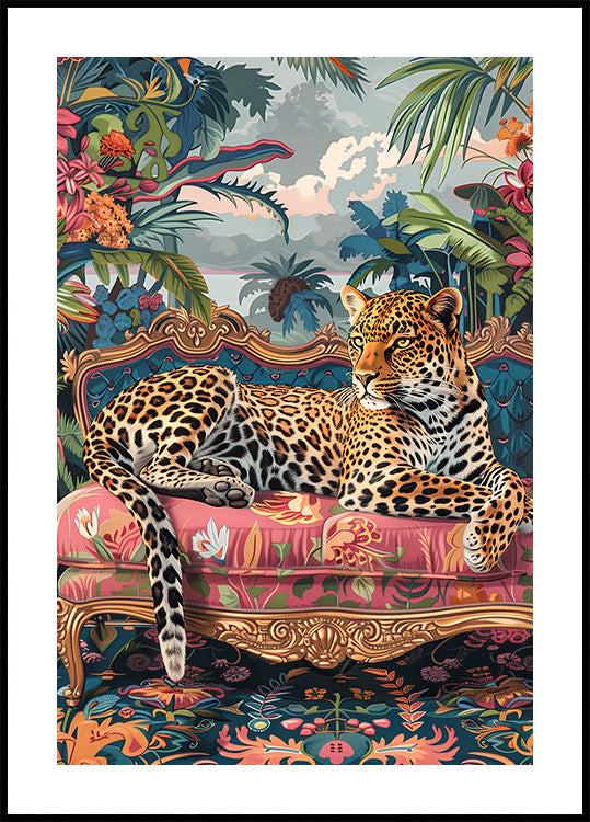 Leopard Lounging on a Luxury Sofa Plakat