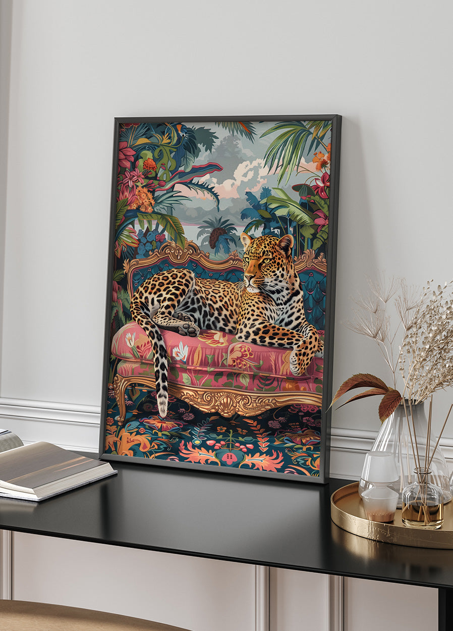 Leopard Lounging on a Luxury Sofa Plakat