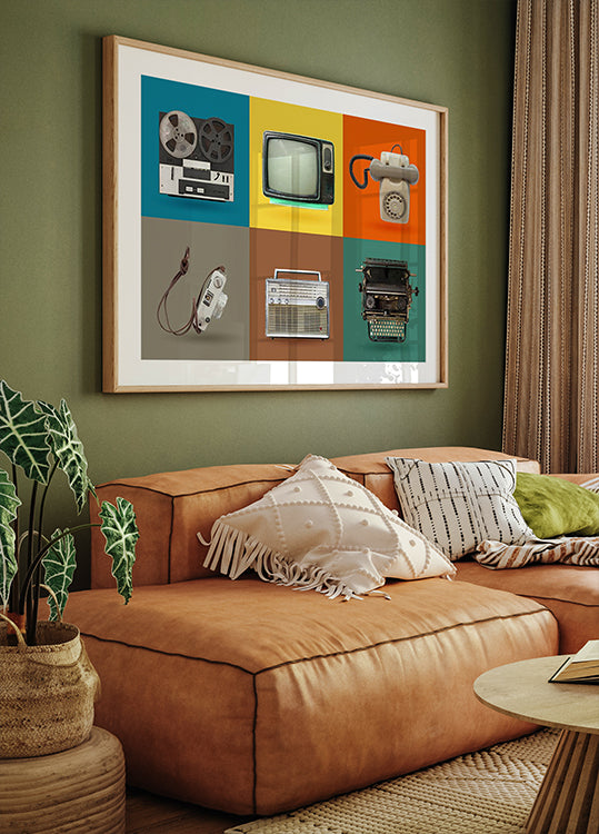 Vintage Colorful Tech Grid, Retro Gadgets Plakat