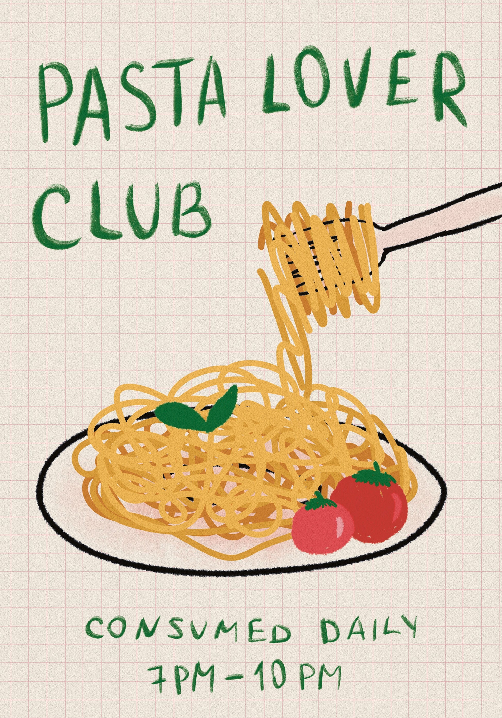 Pasta Lover Club, Hand-drawn Spaghetti Dinner Plakat