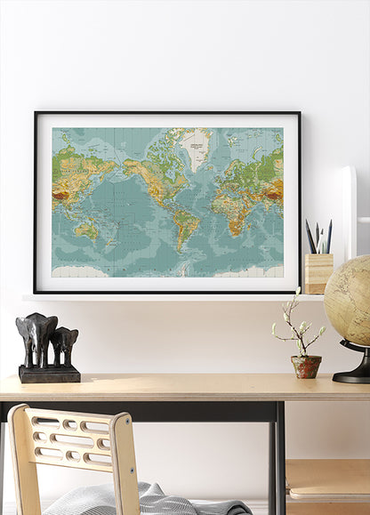 Physical World Map Plakat