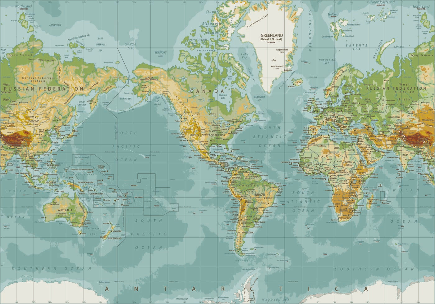 Physical World Map Plakat