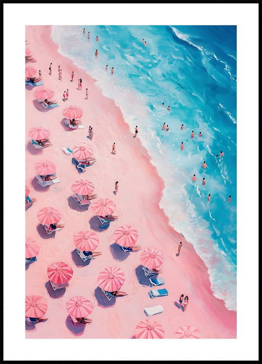 Pink Beach Blue Ocean Oil Painting Style Plakat