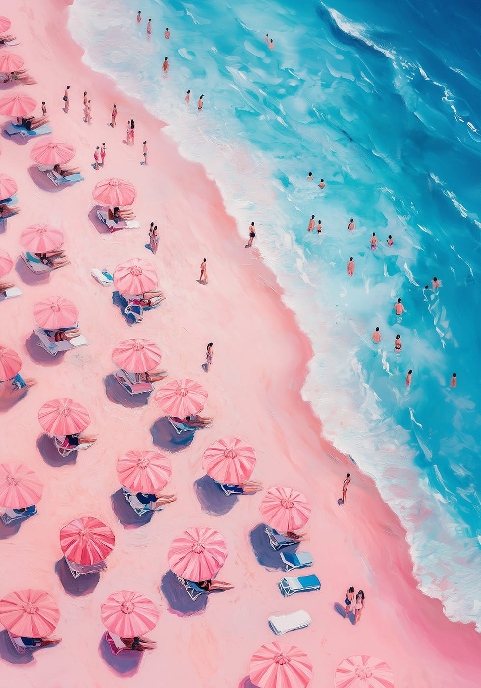 Pink Beach Blue Ocean Oil Painting Style Plakat