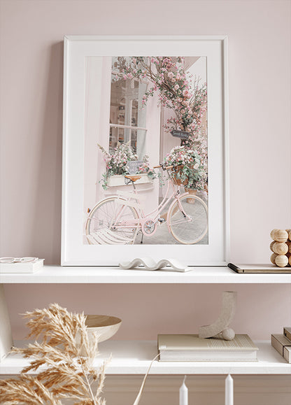 Pink Bicycle with Flowers Plakat