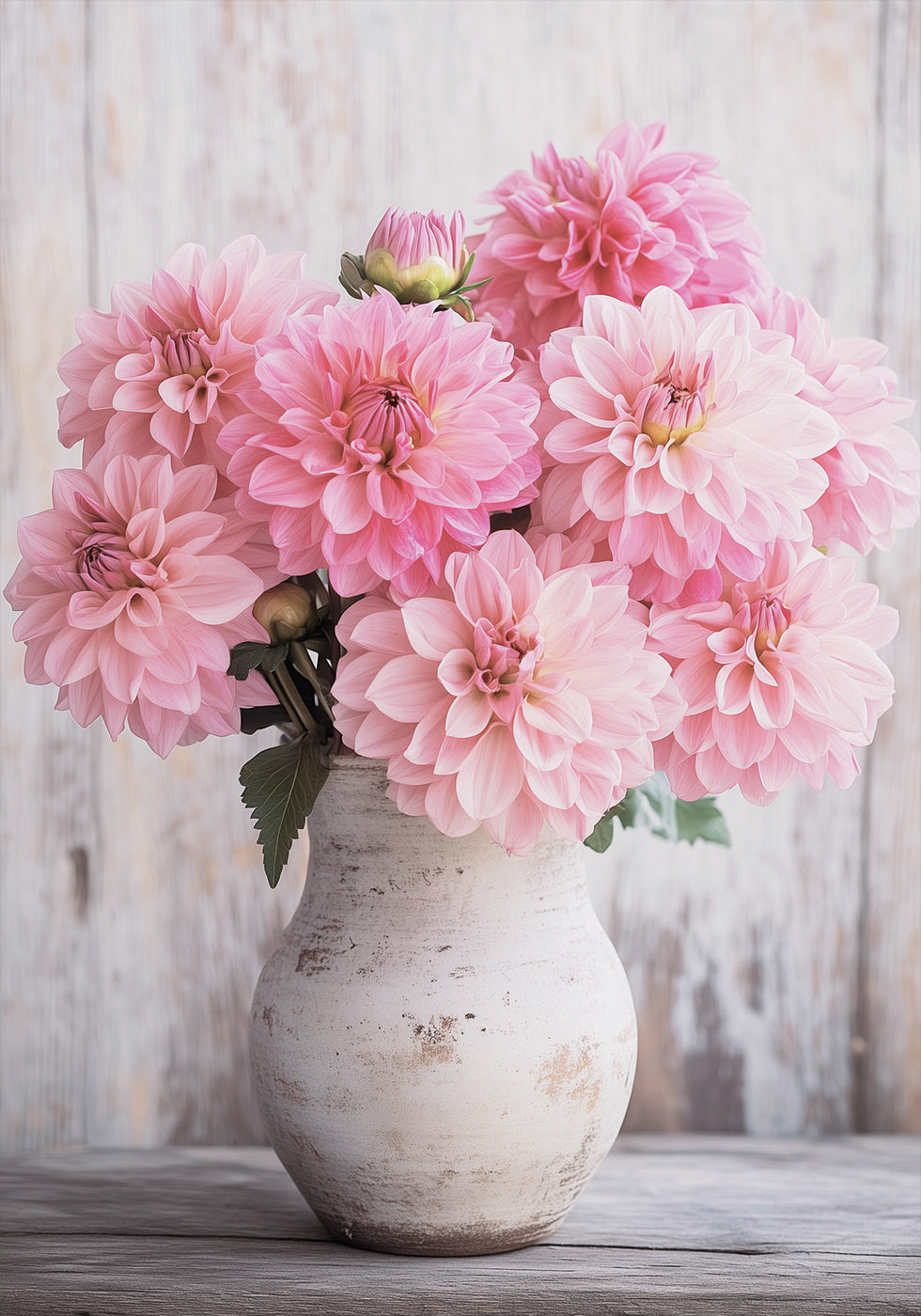 Pink Dahlias in Rustic Vase Plakat