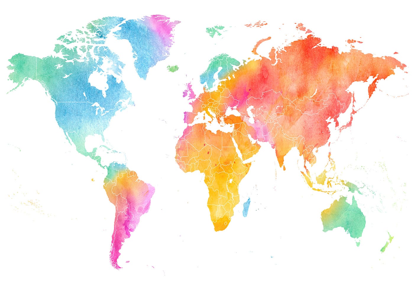 Multicolor Watercolor World Map Plakat