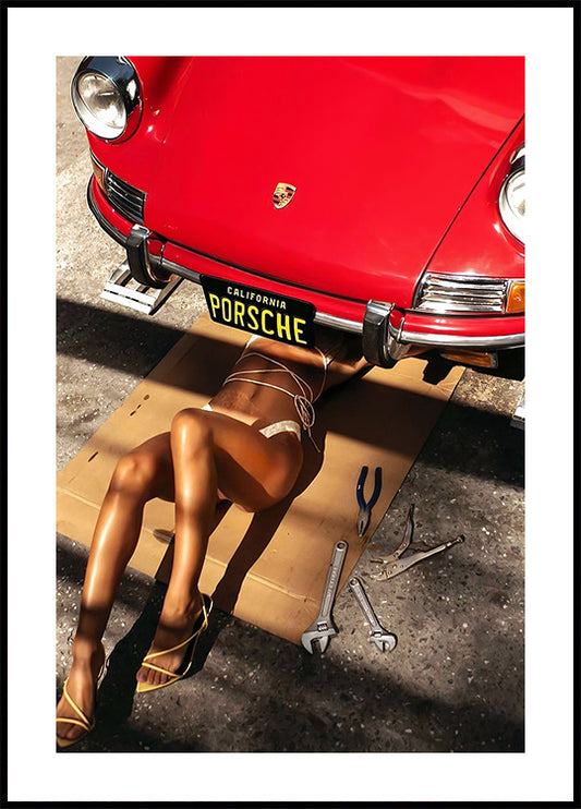 Repair Girl Porsche Plakat