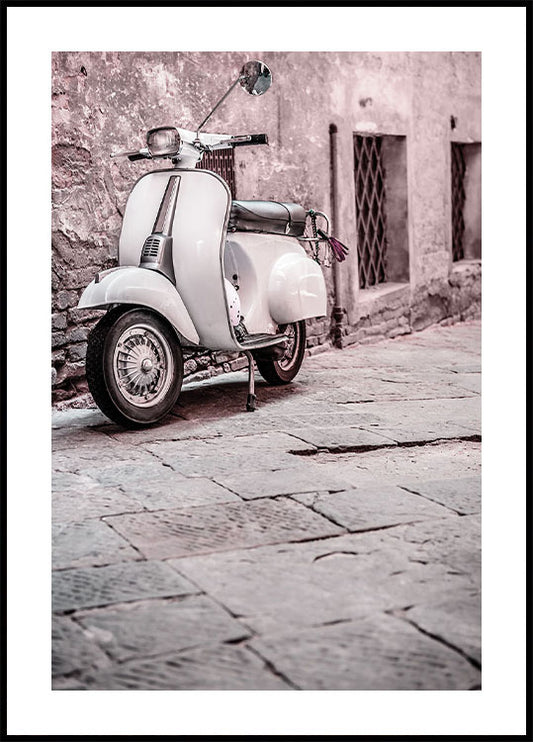 Vintage Scooter in Cobblestone Alley Plakat