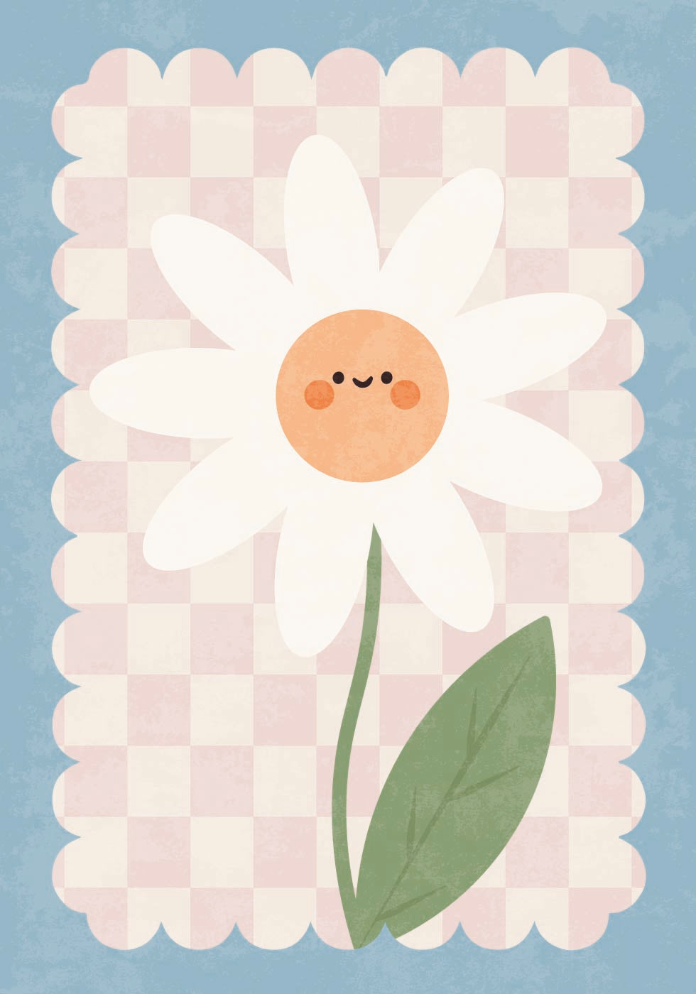 Smiley Flower On Pastel checkered Background Plakat